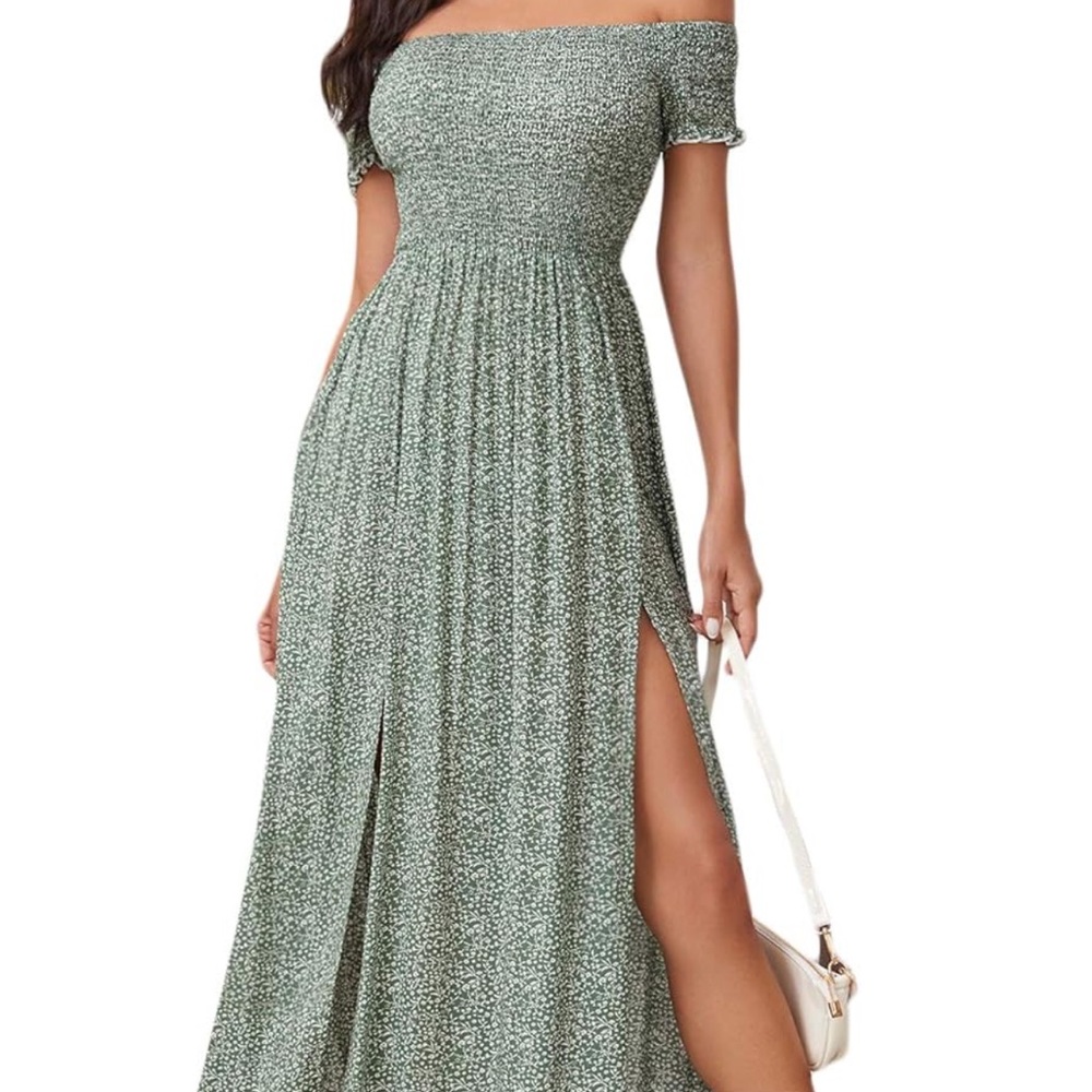 Floerns Women's Boho Floral Print Off Shoulder Split Long A Line Dress